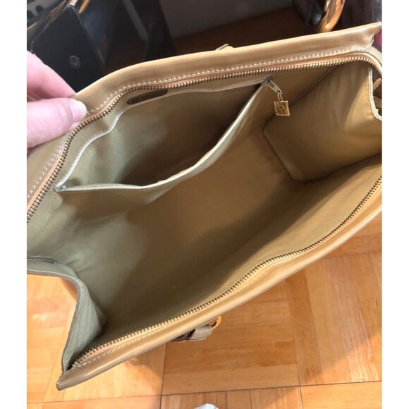 Anne Klein Woven Straw & Leather Tote Bag Dual Handles Tan Beige Elegant Design - Picture 9 of 12